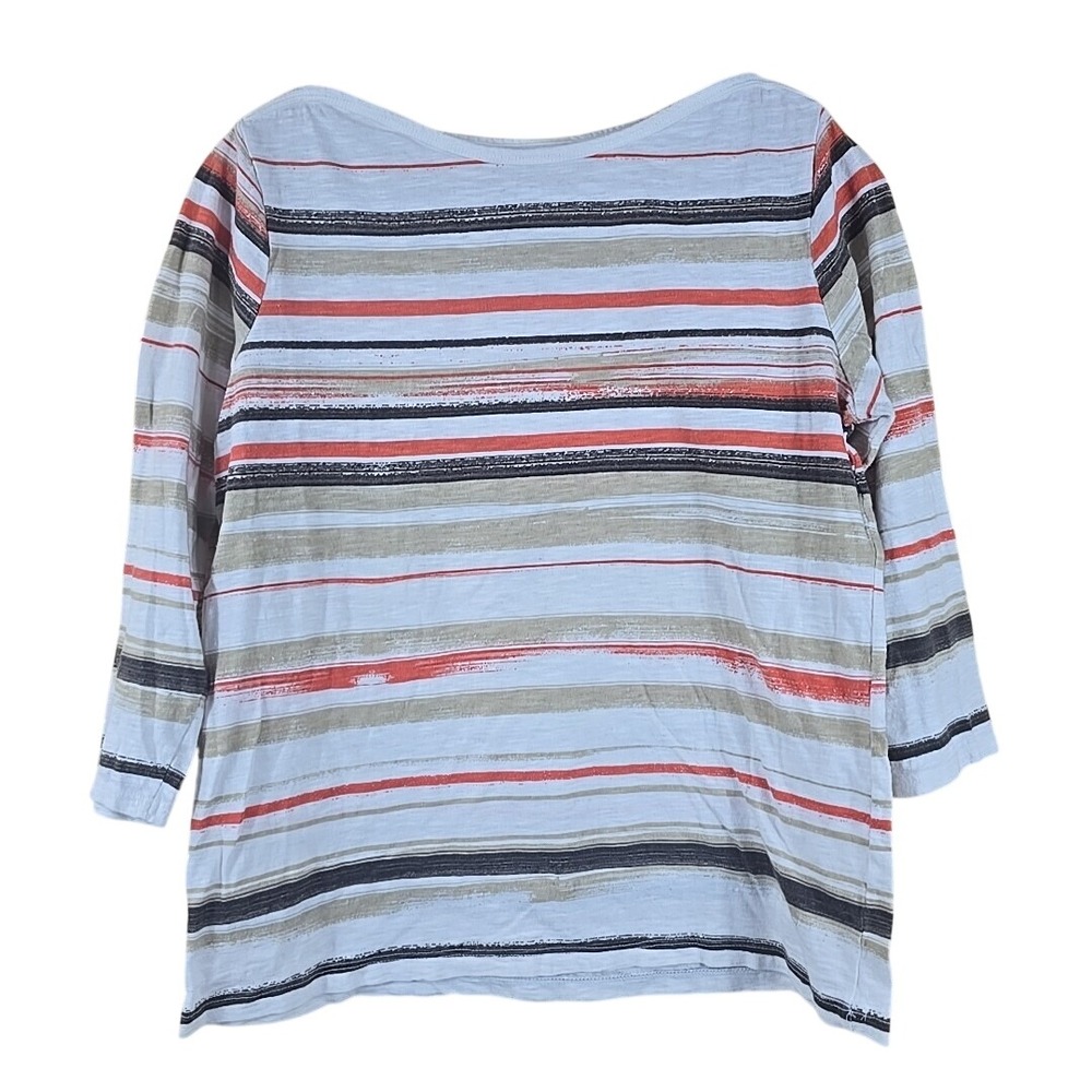St. John's Bay Striped‎ Boat Neck Top Women Medium White Orange Coastal Nautical